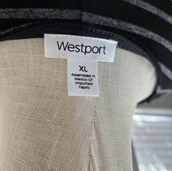 Westport-Black & White Striped Knit Cross Strap rouched mid sleeves SZ L NWT - Picture 6 of 9